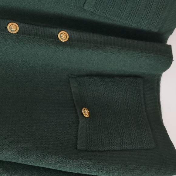 St John Collection Vintage green forest long blazer gold buttons Santana Knit M - Picture 6 of 7
